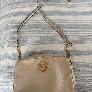 Michael Kors Beige Crossbody Bag with Gold Accents